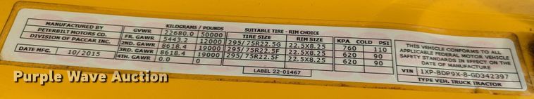 image for item MY9459 2016 Peterbilt 579  semi truck