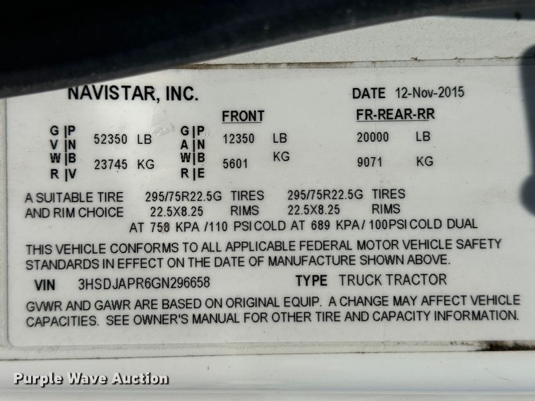 image for item NE9011 2016 International ProStar  semi truck