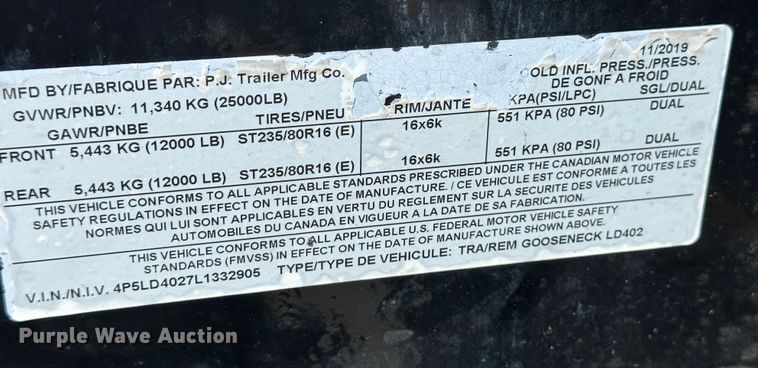 image for item NE9012 2020 PJ LD402  equipment trailer