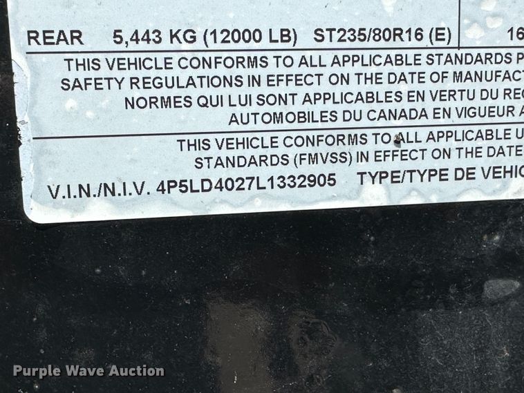 image for item NE9012 2020 PJ LD402  equipment trailer