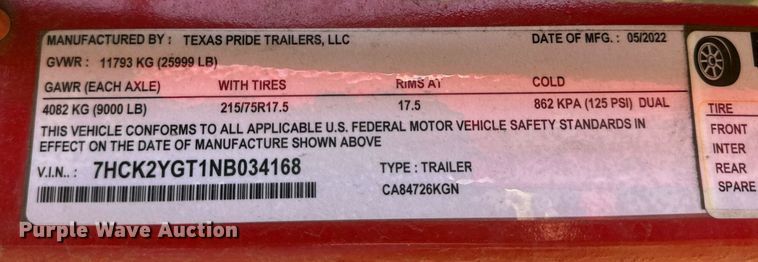 image for item NI9794 2022 Texas Pride CA84726KGN  car carrier