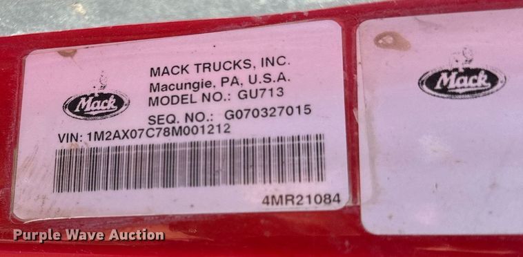 image for item NP9770 2008 Mack GU713  truck cab and chassis