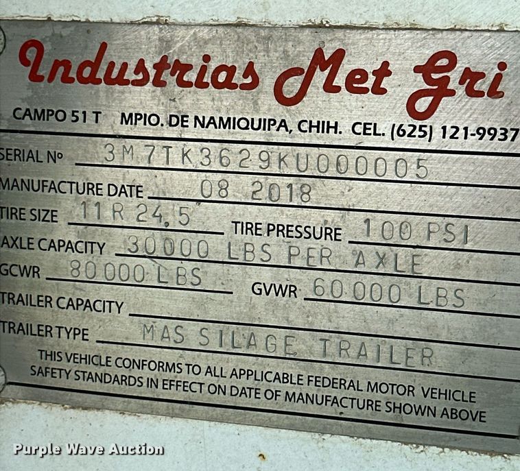 image for item NY9142 2018 Mas  silage trailer