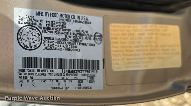 image for item AF9636 2000 Lincoln Town Car