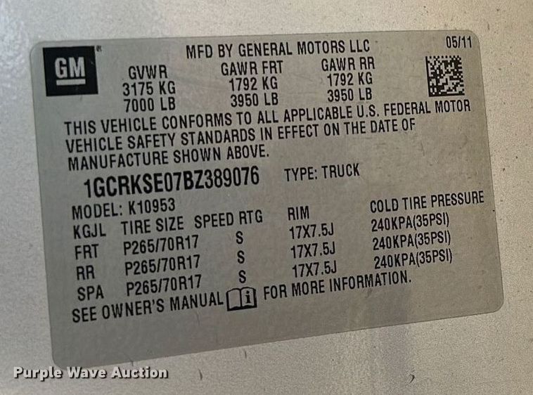 image for item AF9637 2011 Chevrolet Silverado 1500  Ext. Cab pickup truck