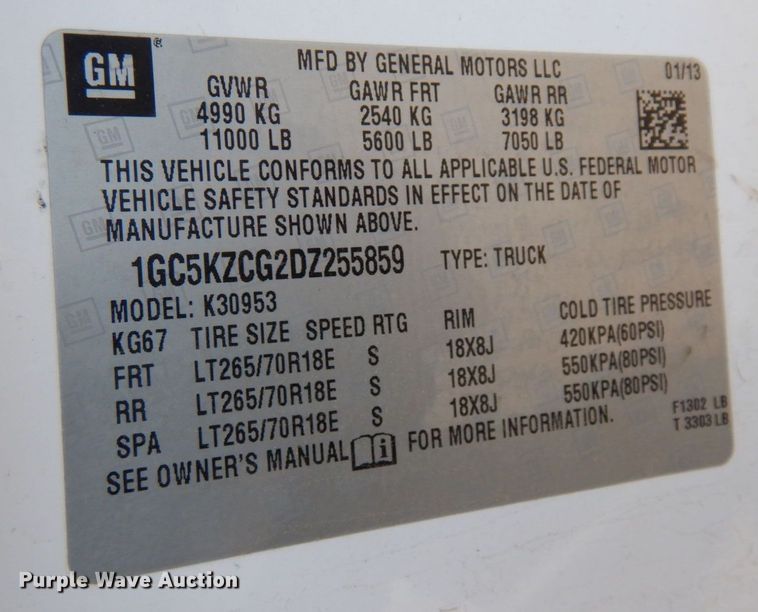 image for item AF9646 2013 Chevrolet 3500HD  Ext. Cab pickup truck