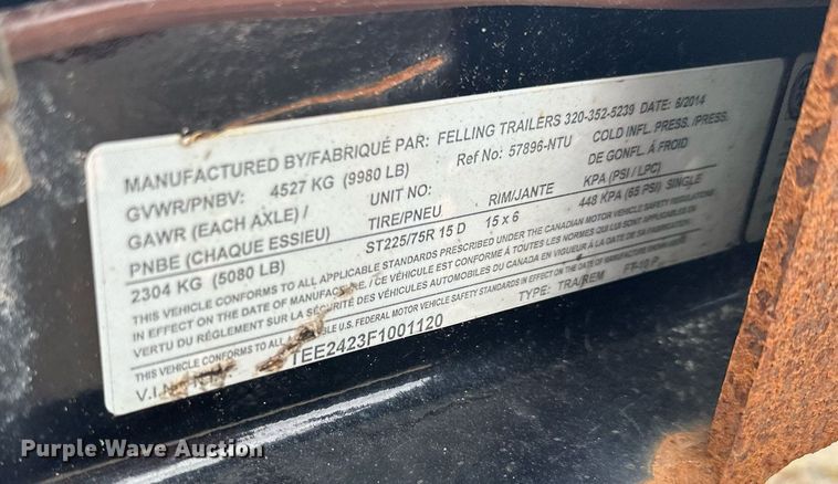image for item AF9649 2015 Felling FT-10P  equipment trailer