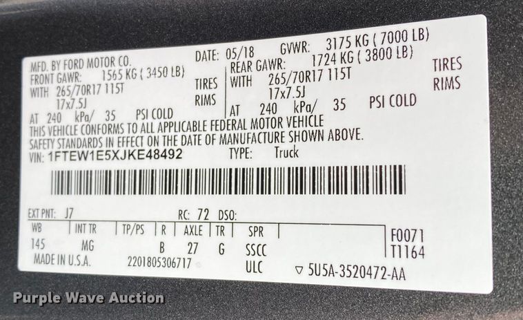 image for item DJ6181 2018 Ford F150  SuperCrew pickup truck