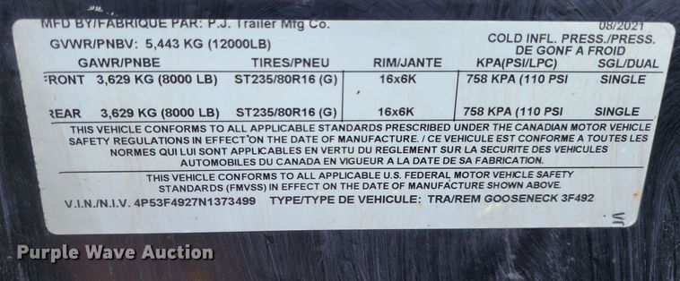 image for item DK6509 2022 PJ  equipment trailer