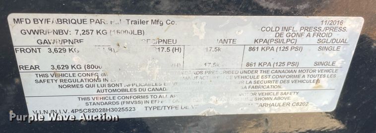 image for item DL3825 2017 PJ Trailers C8202  equipment trailer
