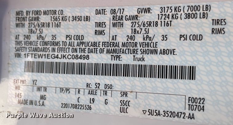 image for item DN4699 2018  Ford F150 XLT  SuperCrew pickup truck