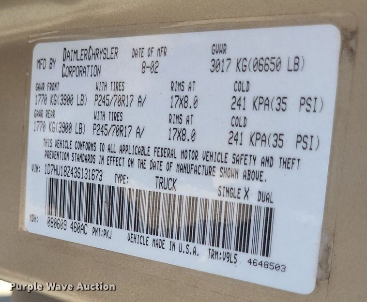 image for item DN8542 2003 Dodge Ram 1500 SLT  Quad Cab pickup truck