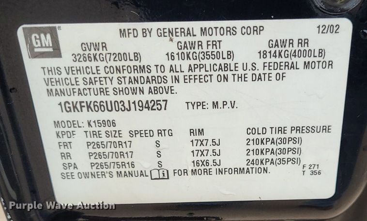 image for item DN8563 2003 GMC Yukon XL Denali  SUV