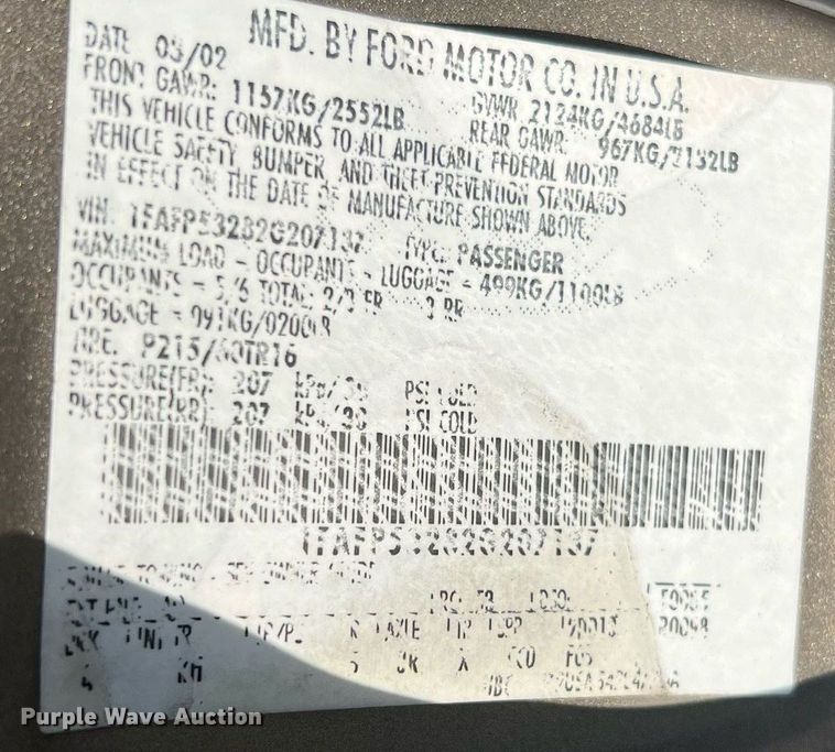 image for item DO2195 2002  Ford Taurus