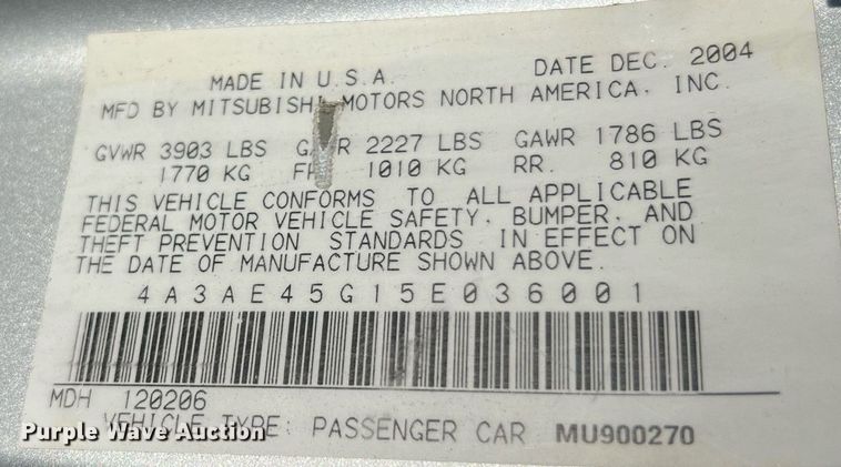 image for item DO2197 2005 Mitsubishi Eclipse  convertible