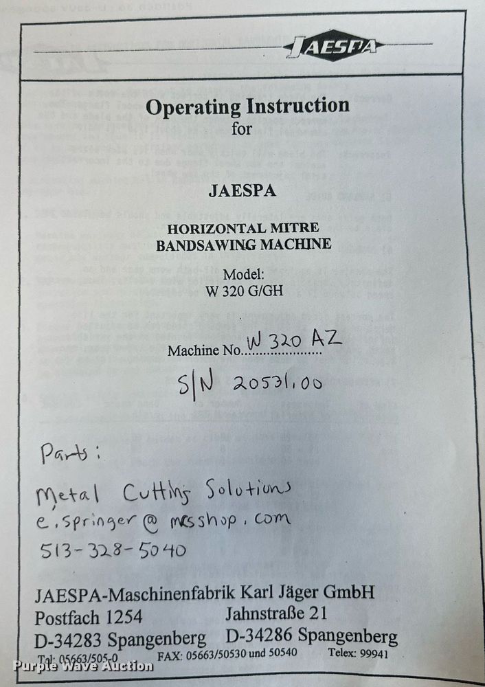 image for item DO5160 Jaespa W320AZ   bandsaw