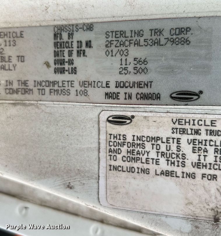 image for item DQ2121 2003 Sterling Acterra  flatbed truck