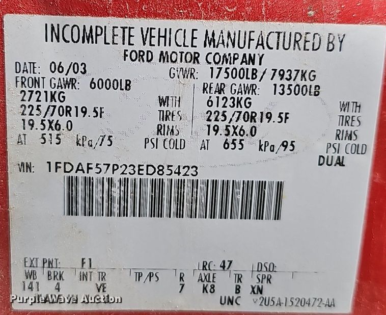 image for item DR3407 2003 Ford F550  dump truck