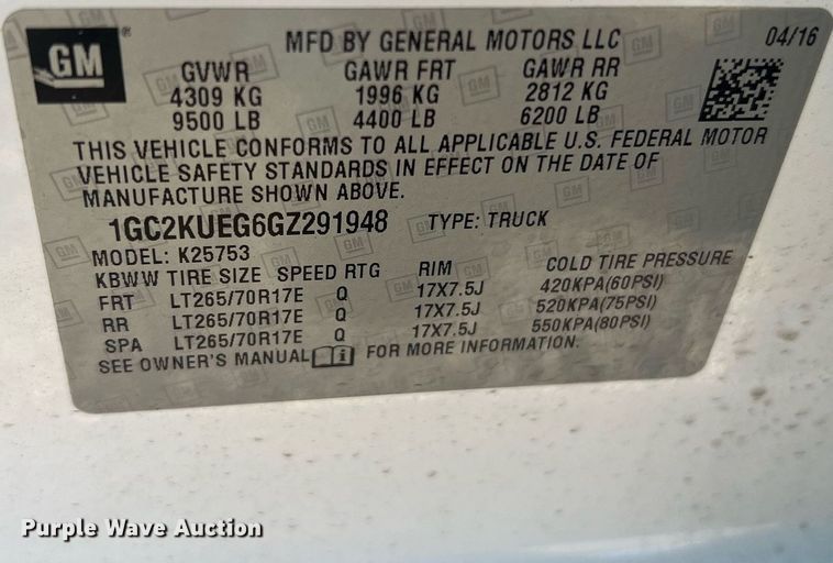 image for item II9209 2016 Chevrolet Silverado 2500HD  Double Cab pickup truck