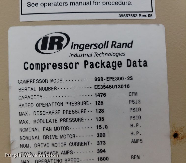 image for item IP9328 Ingersoll Rand SSR-EPE300-2S  rotary screw air compressor