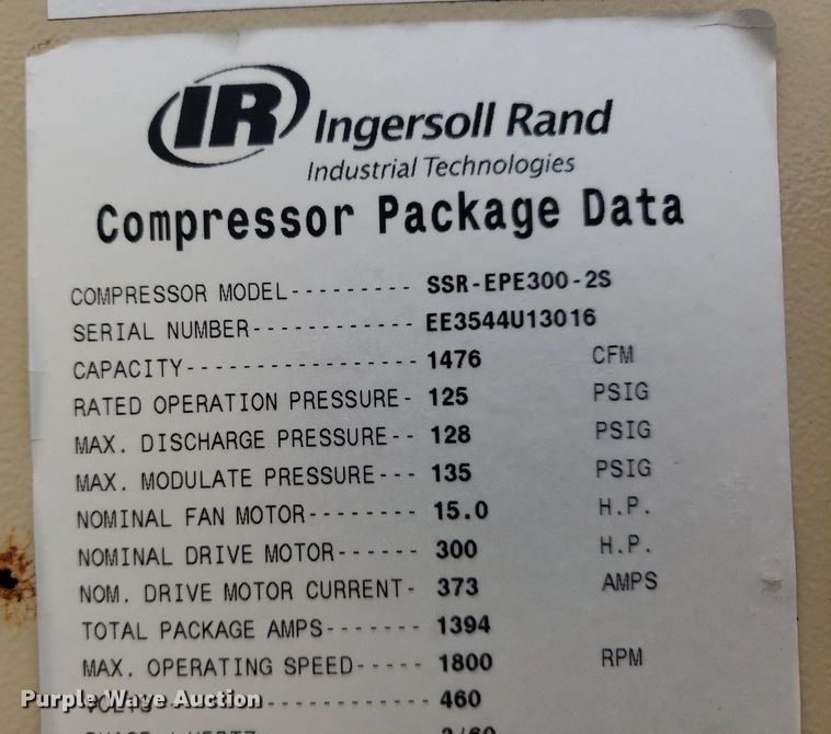 image for item IP9329 Ingersoll Rand SSR-EPE300-2S  rotary screw air compressor