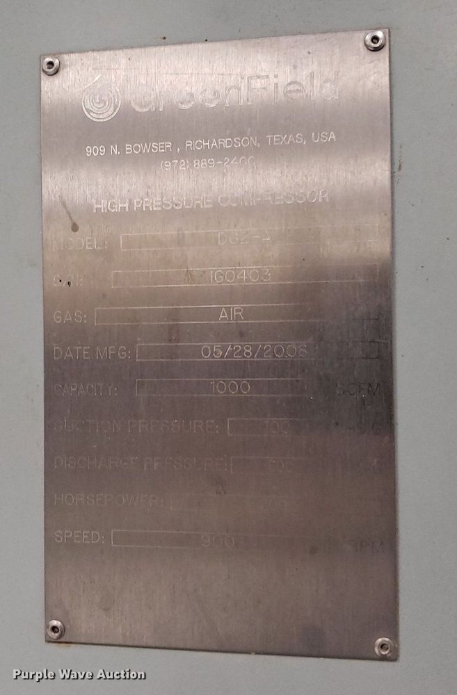 image for item IP9331 2008 Greenfield D62-A  reciprocating air compressor