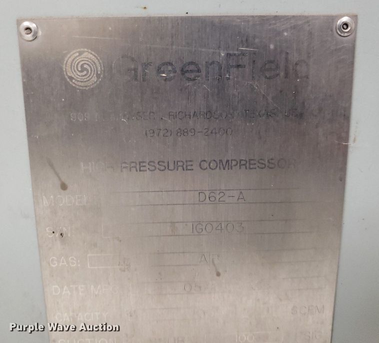 image for item IP9331 2008 Greenfield D62-A  reciprocating air compressor