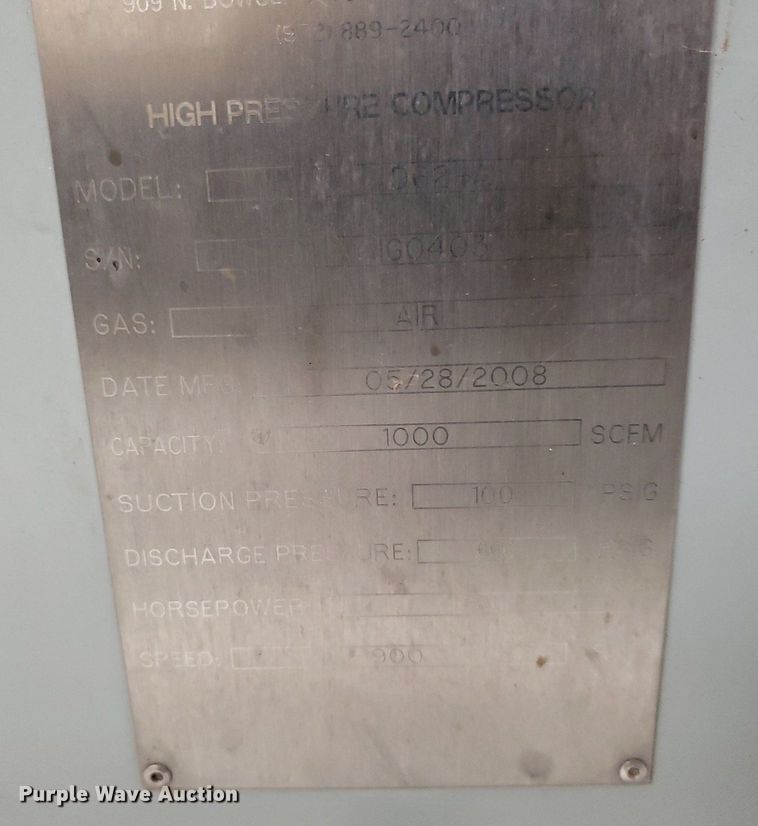 image for item IP9331 2008 Greenfield D62-A  reciprocating air compressor