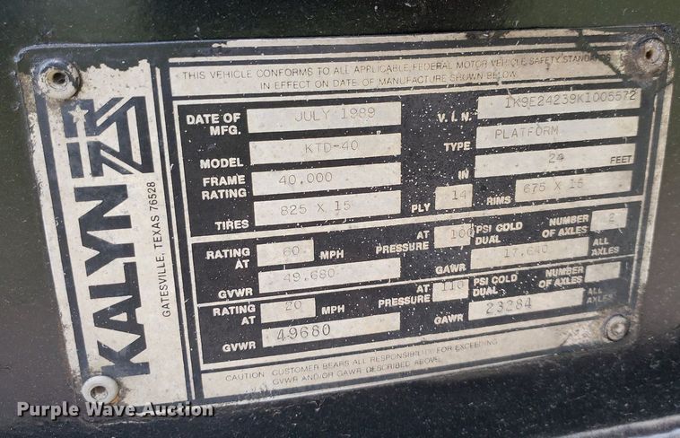 image for item IP9357 1989 Kalyn  tilt deck equipment trailer