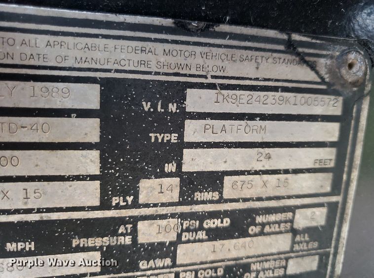 image for item IP9357 1989 Kalyn  tilt deck equipment trailer