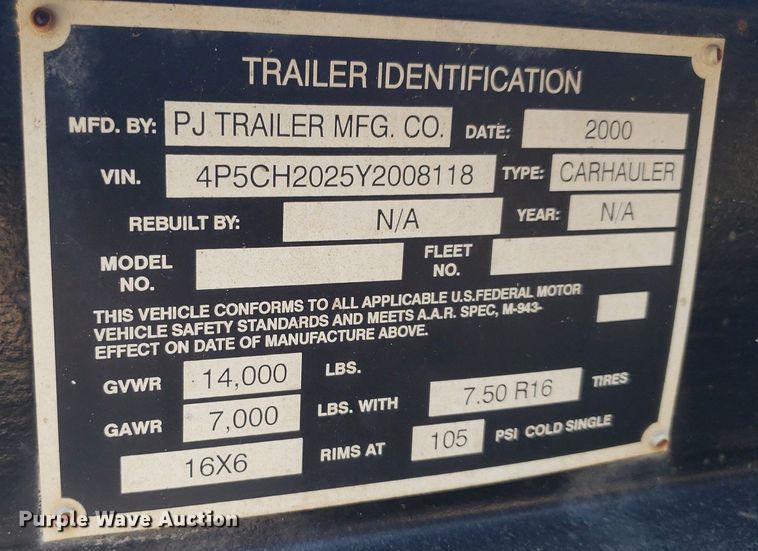 image for item IP9374 2000 PJ  equipment trailer