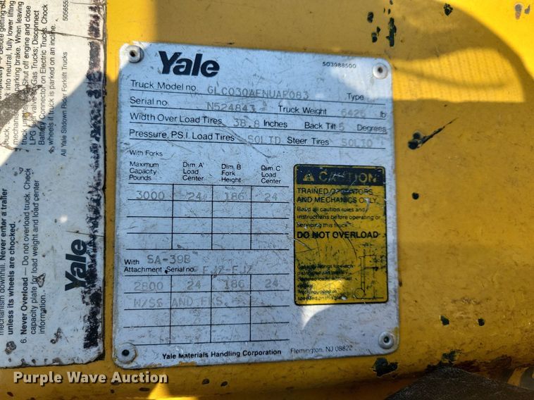 image for item JO9281 Yale GLC030AENUAE083  forklift