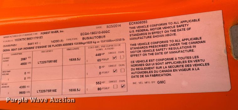 image for item KB9497 2014 GMC Savana  shuttle bus