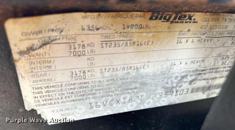 image for item KW9210 2007 Big Tex  utility trailer