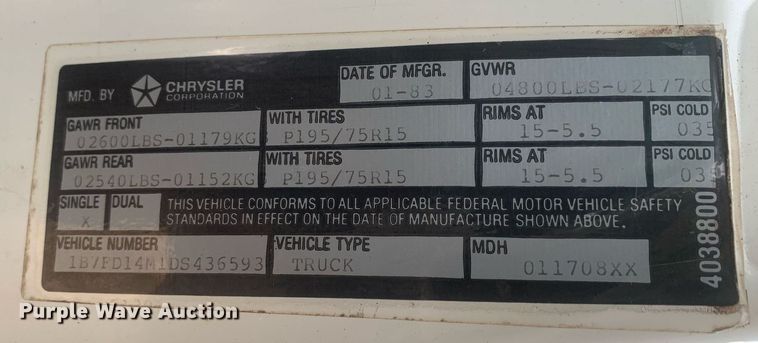 image for item LH9688 1983 Dodge Ram D150  pickup truck