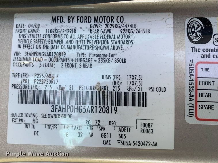 image for item LH9734 2010  Ford Fusion