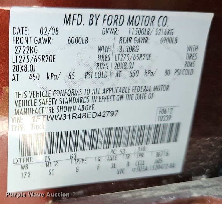 image for item LL9265 2008 Ford F350 Super Duty King Ranch  Crew Cab pickup truck