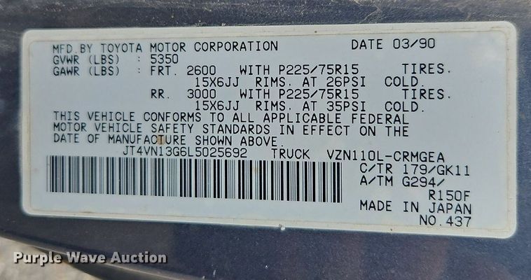 image for item LM9059 1990 Toyota  pickup truck