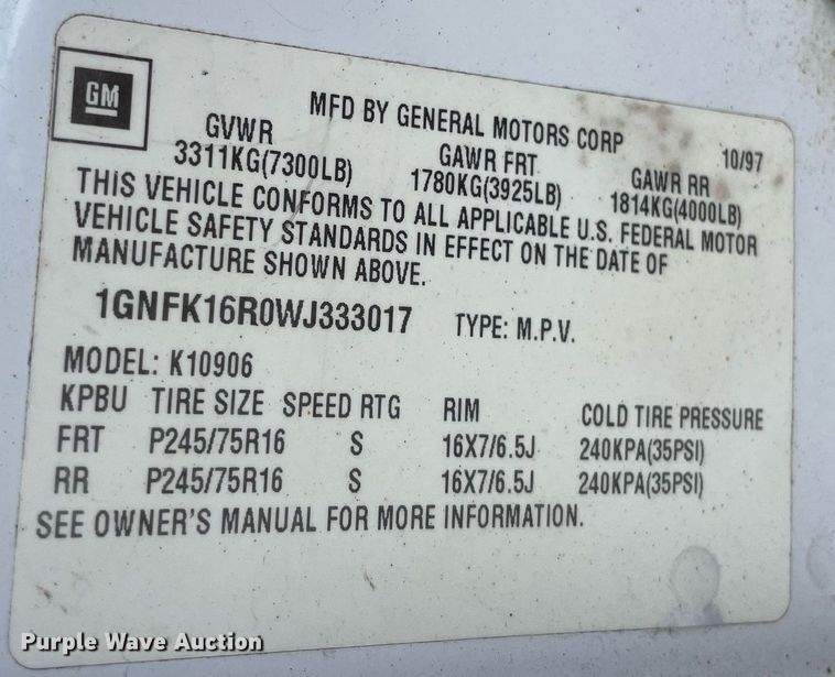 image for item LS9322 1998 Chevrolet Suburban 1500  SUV