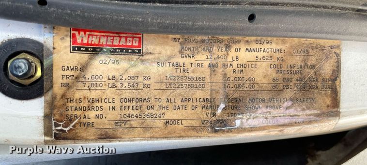 image for item LS9340 1995 Winnebago Minnie Winnie  RV