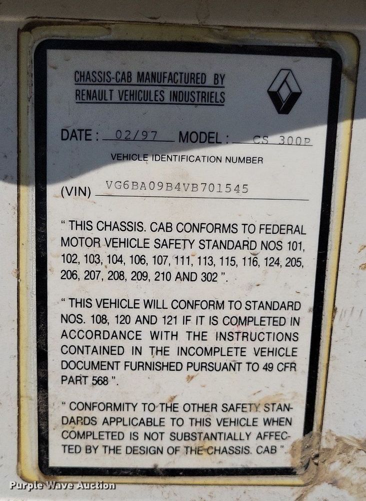 image for item LS9567 1997 Mack CS300P  truck cab and chassis