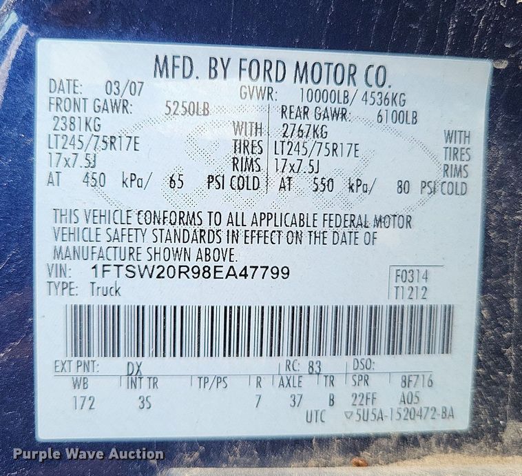 image for item LS9568 2008 Ford F250 Super Duty XL  Crew Cab pickup truck