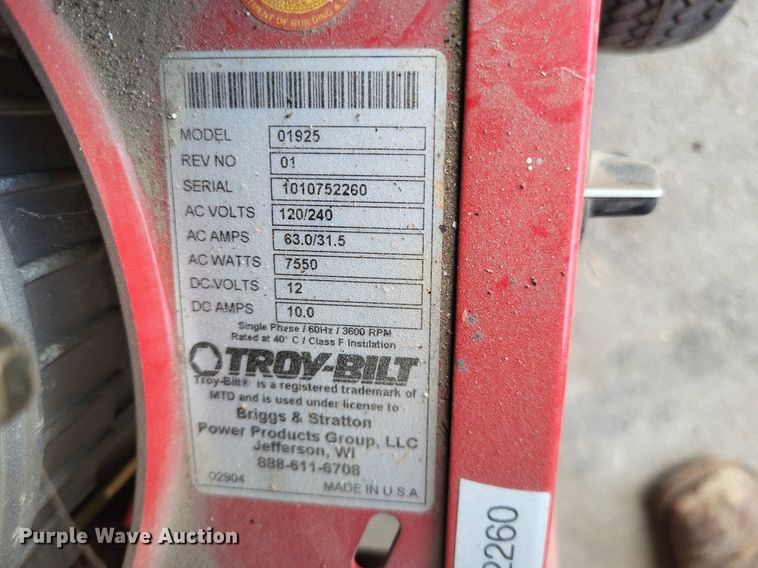 image for item LS9572 Troy-Bilt 01925  generator