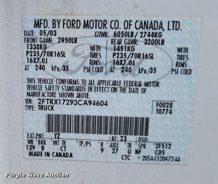 image for item LS9580 2003 Ford F150 XL  SuperCab pickup truck