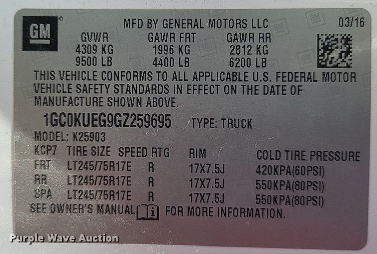 image for item LS9585 2016 Chevrolet Silverado 2500HD  pickup truck