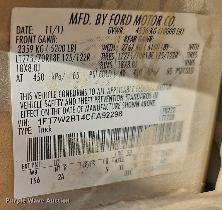 image for item LW9737 2012 Ford F250 Super Duty XL  Crew Cab pickup truck