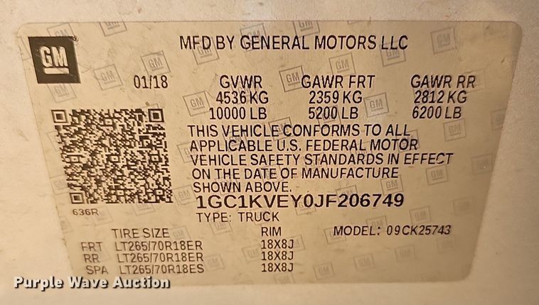 image for item LW9738 2018 Chevrolet Silverado  Crew Cab pickup truck