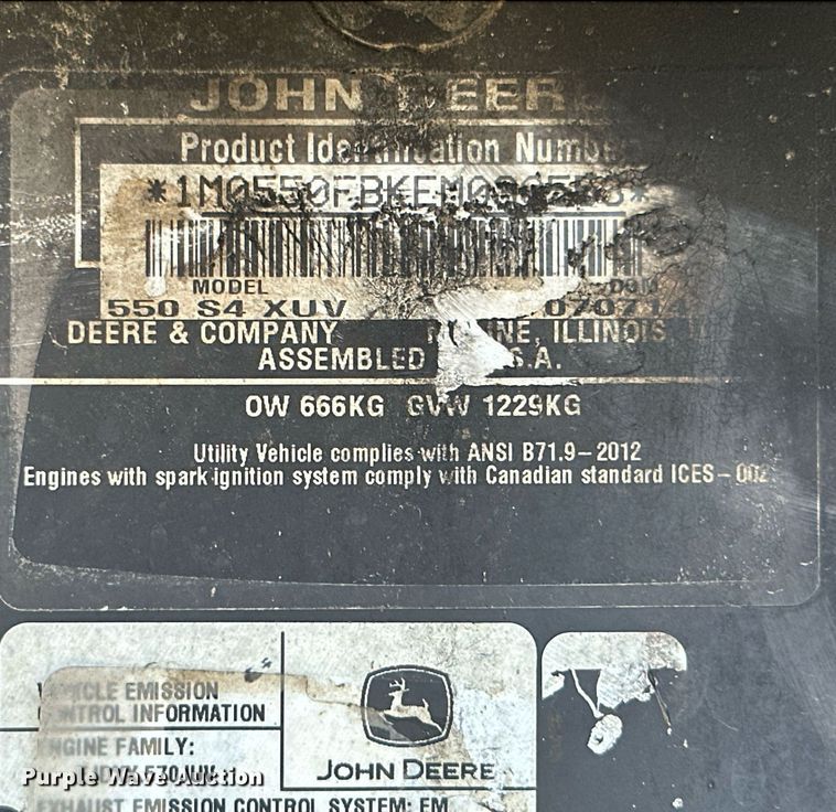 image for item MB9646 2014 John Deere 550 S4  utility vehicle