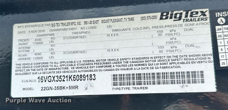 image for item MB9648 2019 Big Tex  equipment trailer