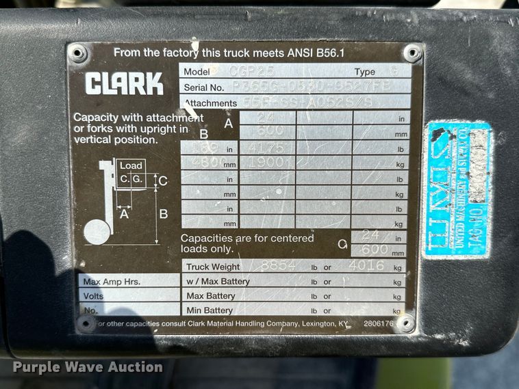 image for item MB9655 Clark CGP25  forklift